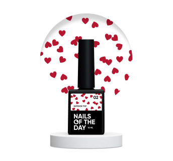 NAILSOFTHEDAY Kupidon top 02 — ніжне фінішне покриття для нігтів з елегантно бордовими сердечками, без липкого шару, 10 мл
