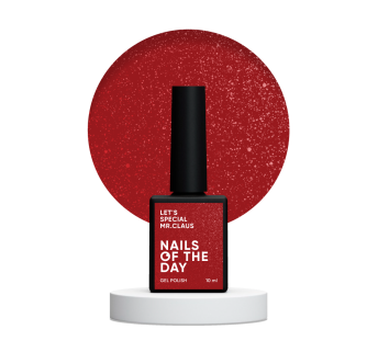 NAILSOFTHEDAY Let’s special Mrs. Claus — насичено-червоний із дрібним шимером гель–лак для нігтів, що перекриває в один шар, 10 мл
