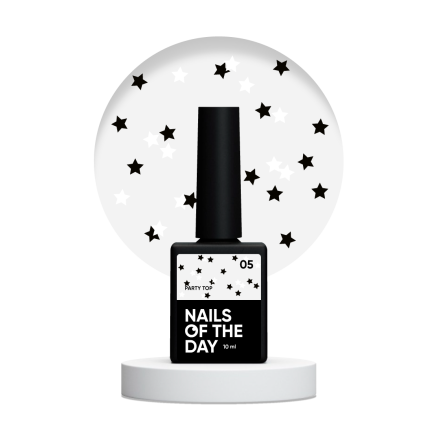 NAILSOFTHEDAY Party top 05 — фінішне покриття для нігтів з чорно-білими зірочками в одному флаконі, без липкого шару, 10 мл
