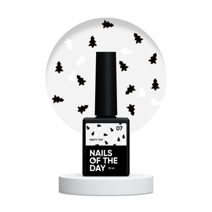 NAILSOFTHEDAY Party top 07 — фінішне покриття для нігтів з чорно-білими ялинками в одному флаконі, без липкого шару, 10 мл