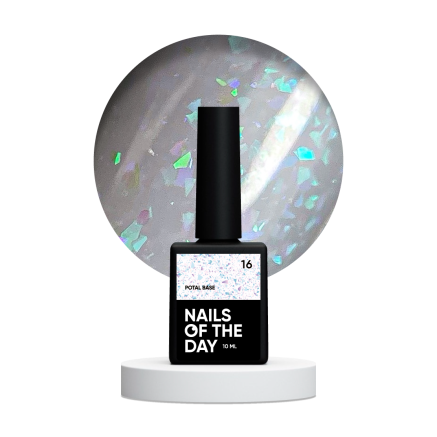 NAILSOFTHEDAY Potal base 16 – ніжно-молочна база з голографік стильною поталлю, 10 мл