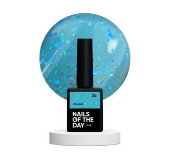 NAILSOFTHEDAY Potal base 24 – лазурна/яскраво-блакитна база з голографік стильною поталлю, 10 мл