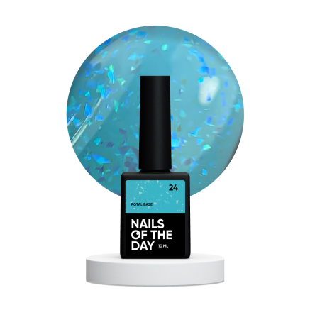 NAILSOFTHEDAY Potal base 24 – лазурна/яскраво-блакитна база з голографік стильною поталлю, 10 мл