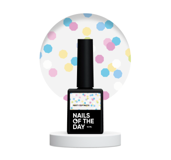 NAILSOFTHEDAY Party top matte — матовий топ з неоновими шестигранниками, без липкого шару та без уф-фільтрів, 10 мл