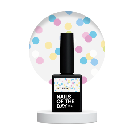 NAILSOFTHEDAY Party top matte — матовий топ з неоновими шестигранниками, без липкого шару та без уф-фільтрів, 10 мл