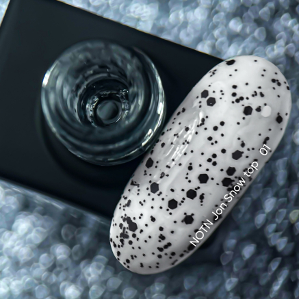 NAILSOFTHEDAY Jon Snow top 01 — фінішне покриття з чорними шестиграниками різних розмірів, без липкого шару, 10 мл