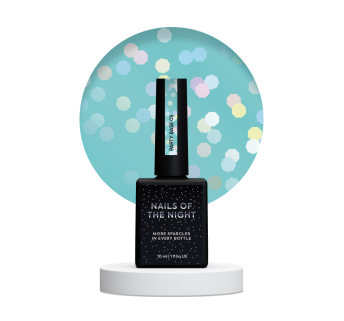 NAILSOFTHENIGHT Party base 05 – неоново-блакитна база з голографічними шестигранниками, 10 мл