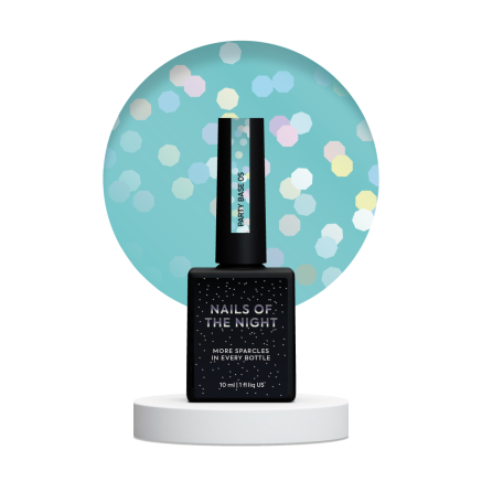 NAILSOFTHENIGHT Party base 05 – неоново-блакитна база з голографічними шестигранниками, 10 мл