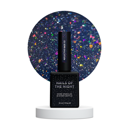 NAILSOFTHENIGHT Reflective base 03 камуфлююча світловідбиваюча база з шимером (фіолетові та рожеві блискітки), 10 мл