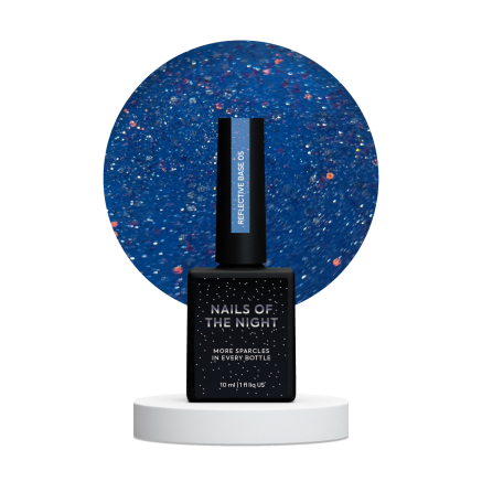 NAILSOFTHENIGHT Reflective base 05 камуфлююча світловідбиваюча база з голографічними блискітками (насичено-блакитна), 10 мл