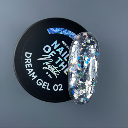 NAILSOFTHENIGHT Dream gel 02 — дизайн гель з неймовірними шестигранниками різного розміру та глітеру для нігтів, 5 гм