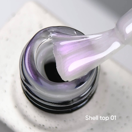 NAILSOFTHEDAY Shell top 01 new formula — перлинний топ з переливом фіолетової втирки без липкого шару, 10 мл