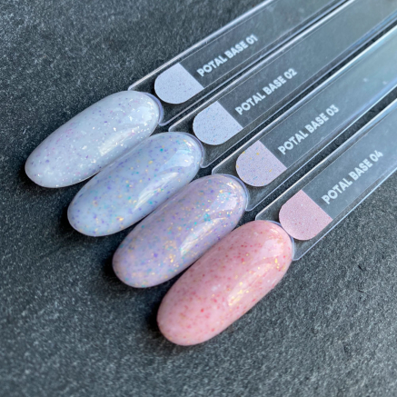 NAILSOFTHEDAY Potal base 02 молочно-голуба база з поталлю (золотисто-фіолетова та бірюзова поталь), 10 мл