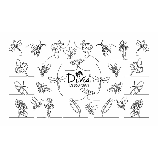 Слайдер для дизайна ногтей Divia Di 860 (097) (Слайдер для ногтей абстракция, цветы, насекомые)