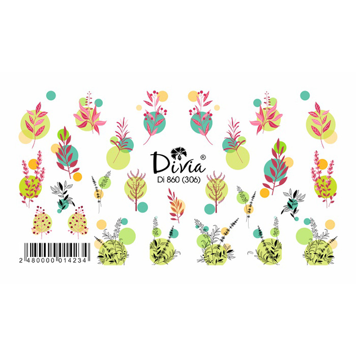 Слайдер для дизайна ногтей Divia Di 860 (306) (Слайдер для ногтей листья)