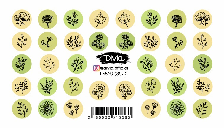 Слайдер для дизайна ногтей Divia Di 860 (352) (Слайдер для ногтей цветы, листья)