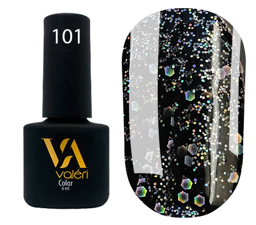 Гель-лак Valeri Colour 6 мл №101 (Цвет: черный с крупными и мелкими голографическими блестками)