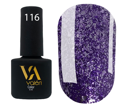 Гель-лак Valeri Colour 6 мл №116 (Цвет: фиолетово-серебряные блестки)