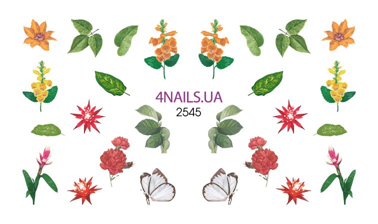 Слайдер для дизайна ногтей 4nails 2545 (Слайдер для дизайна цветы, листья, бабочки акварель)