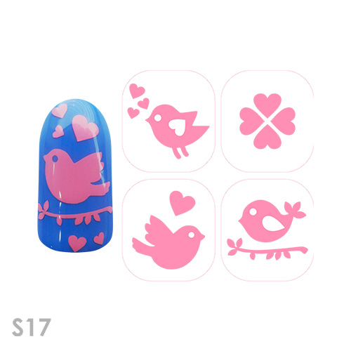 Дизайнерский стикер для ногтей "Птички" розовые (S17)