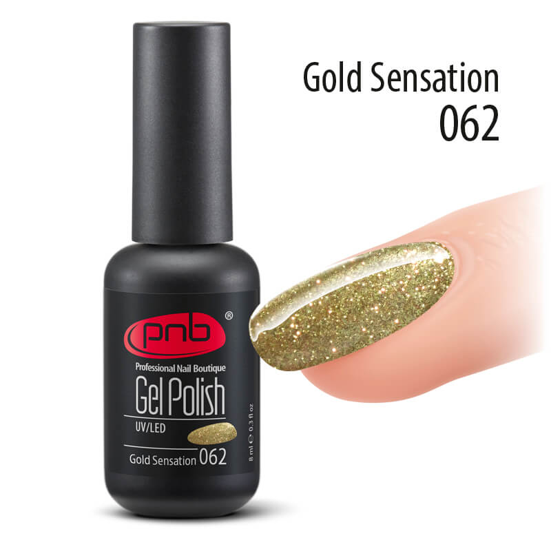 Гель-лак PNB 062 Gold Sensation (золотий гліттер)