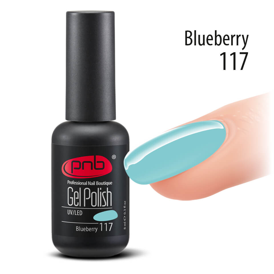 Гель-лак PNB 117 Blueberry 8 мл (Колір: пастельний бирюзово-блакитний)